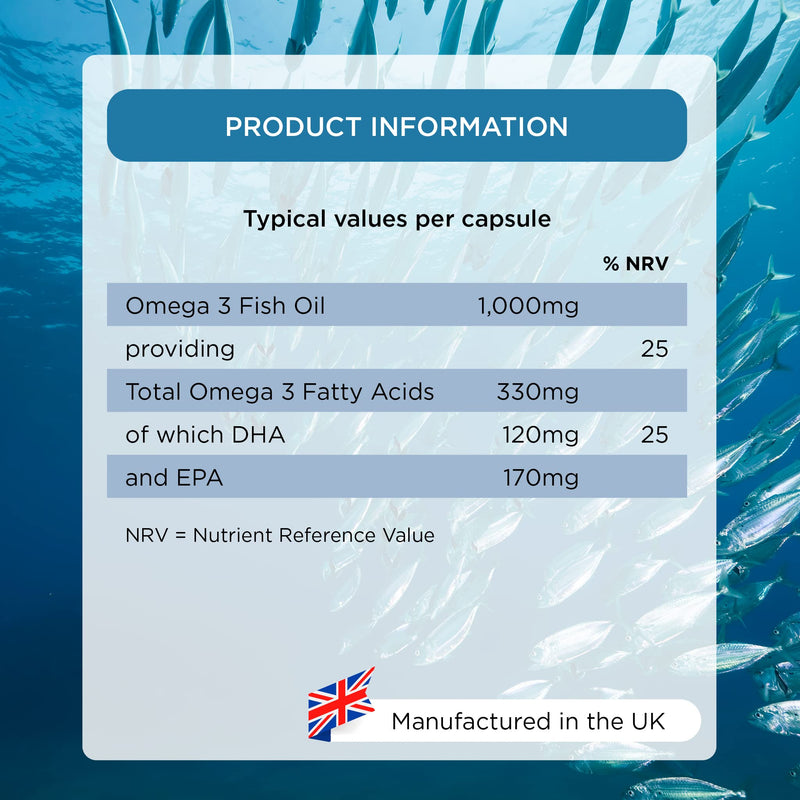 Healthspan High Strength Omega 3 1,000mg (120 Capsules) | Supports Brain, Eye & Heart Health | 120mg DHA & 170mg EPA Per Capsule | Highly Purified to Remove Toxins | Sustainably Sourced Fish Oil 120 Count (Pack of 1) - BeesActive Australia