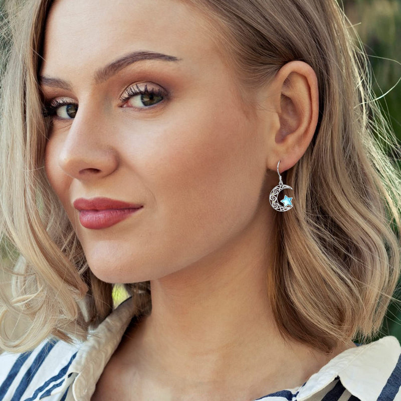 LINGBG JEWELRY Moon Earrings 925 Sterling Silver Moon Star Sun Earring Tree of Life Earrings Bat Earrings Peace Sign Earrings Half Moon Earrings for Women Jewelry Gifts for Girls 9# Moon Star Earrings - BeesActive Australia
