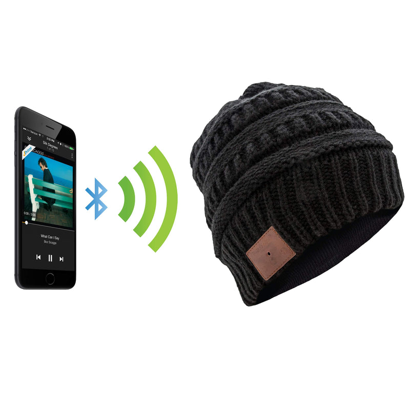 SoundBot SB210 HD Stereo Bluetooth 4.1 Wireless Smart Cable Knit Beanie Headset Musical Knit Headphone Speaker Hat Speakerphone Cap, 5Hr Music Streaming & 7Hr Hands-Free Talking, Built-in Mic (Black) Black - BeesActive Australia