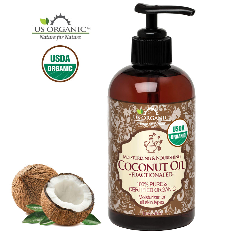 US Organic Fractionated Coconut MCT Oil (Liquid Coconut Oil), USDA Certified Organic, Non-GMO, Perfect for massage, carrier oil for DIY blends, Hair, Skin care. 100% Pure, Hexane-Free (8 oz) 8 Fl Oz (Pack of 1) - BeesActive Australia