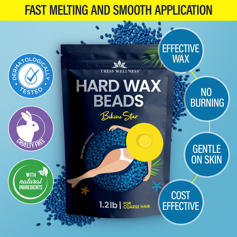 Tress Wellness Hard wax beads for hair removal - For sensitive skin - Bikini Star 1.2lb Seakissed 1.2 Pound (Pack of 1) - BeesActive Australia