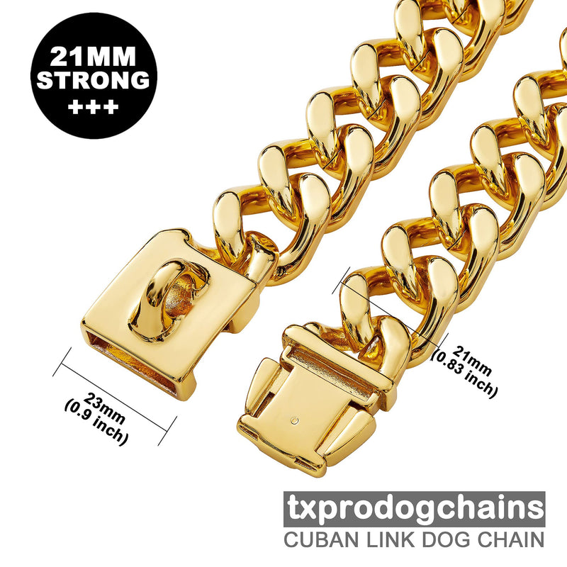 txprodogchains Big Dog Chain Collar with Buckle Strong Heavy Duty 21MM Thick Wide Stainless Steel Metal 18K Gold Cuban Link Chain Collar for Large Dogs 26" ( Fits Neck 24" to 25.5") - BeesActive Australia