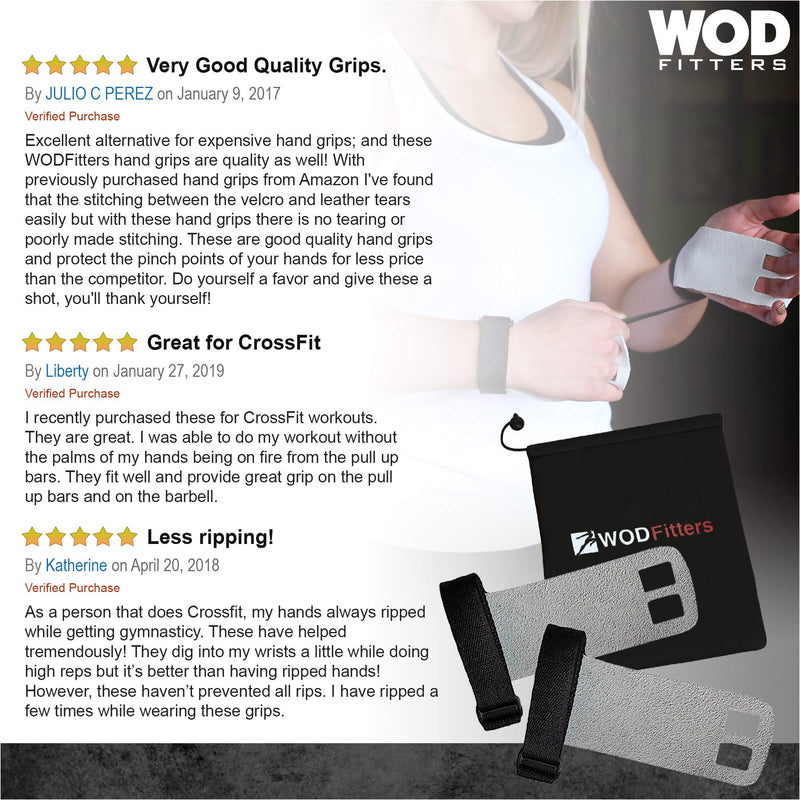 WODFitters Textured Leather Hand Grips for Cross Training, Kettlebells, Powerlifting, Chin Ups, Pull Ups, WODs & Gymnastics – with Grips Storage Pouch New Design Extra Small - BeesActive Australia
