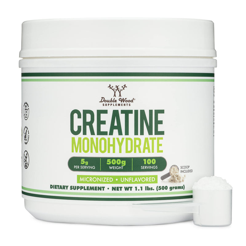Creatine Monohydrate Powder 1.1lbs (100 Servings of 5 Grams Each - Third Party Tested Micronized Creatine Powder) Unflavored, Keto, Vegan Friendly (with Scoop)(Creatina Monohidratada) by Double Wood - BeesActive Australia