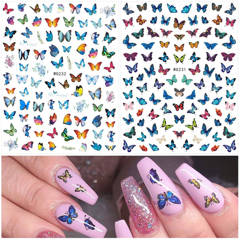 VellMix 3D Butterfly Nail Art Stickers Flower Butterfly Nail Design Supplies Self-Adhesive Butterfly Nail Decals Acrylic Nails Accessories Butterflies Nail Art Foils Manicure Tips(8 Sheets) - BeesActive Australia