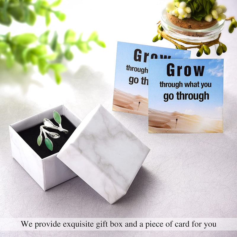 Lotus Fun 925 Sterling Silver Marquise Shape Jade Aventurine Open Leaf Rings Olive Leaf Rings Handmade Jewelry Unique Gifts for Women Mother Mom Wife Girls - BeesActive Australia