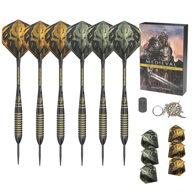 CC-Exquisite Professional Steel Tip Darts Set - 6 x 22g Brass Barrels with 12 Flights Standard/Slim, 12 Aluminum Shafts 35/48mm, 12 O-Rings, Dart Tool, Dart Sharpener and Case (Black & Gold) Black - BeesActive Australia