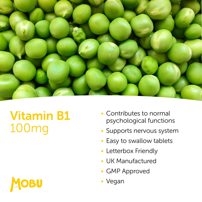 Vitamin B1 Thiamine 100mg 120 Tablets | Healthy Heart, Immune & Psychological Function | Thiamine Hydrochloride High Strength | Vegan | MOBU UK - BeesActive Australia
