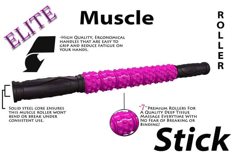 Muscle Roller Stick | Massage Roller Stick | Lymphatic Massager Roller for Muscles - Aids in Body Recovery, Stretching, and Warmup - Elite Hard 17" Pink Elite Hard 17" Pinkv2 - BeesActive Australia