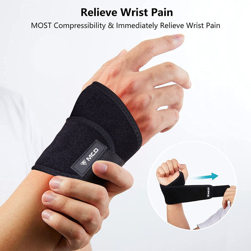 MCD Wrist Supports Comfortable, Lightweight, Hand & Wrist Braces Adjustable Wrist Compression Support Fit for both Left & Right Hand Wrist Support for Fitness, Weightlifting, Gymnastics & Relief Single Black - BeesActive Australia