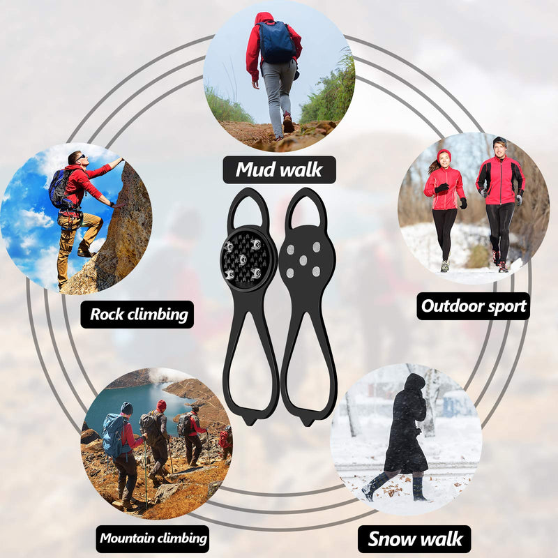 2 Pairs Non-Slip Gripper Spikes Claw Universal Ice Non-Slip Shoe Spikes Anti-Skid Snow Ice Shoe Spikes with 5 Tooth Steel Nails for Hiking Mountaineering Skiing Walking Shoes and Boots Black - BeesActive Australia