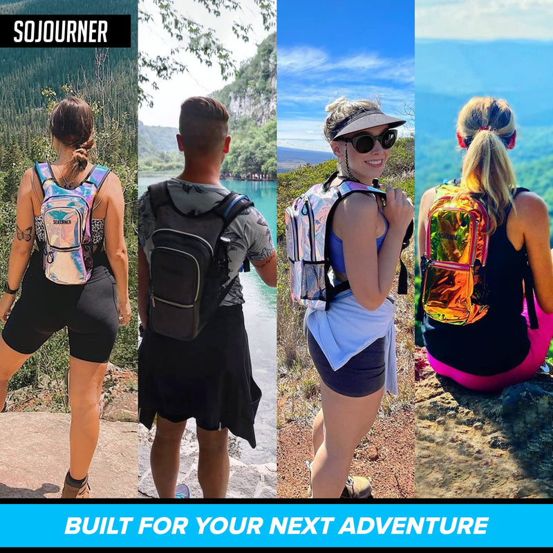 Sojourner Hydration Pack, Hydration Backpack - Water Backpack with 2l Hydration Bladder, Festival Essential - Rave Hydration Pack Hydropack Hydro for Hiking, Running, Biking, Festival Gear Holographic - Blue - BeesActive Australia