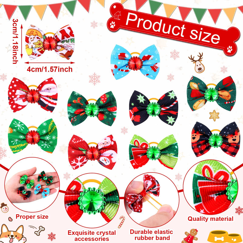 Tondiamo 100 Pack Christmas Dog Hair Bows with Rubber Bands Christmas Puppy Bows Rhinestone Dog Bows Grooming with Santa Claus Christmas Tree Elk Patterns Dog Hair Accessories - BeesActive Australia