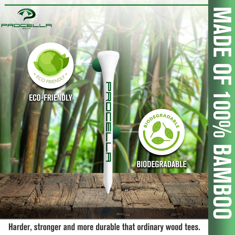 Procella Golf Tees 2 ¾ Professional Natural Bamboo Tee for Men and Women | Reduces Side Spin and Friction | More Durable and Stable Than Wood Tees | Eco-Friendly Biogradable Material | Pack of 100 - BeesActive Australia