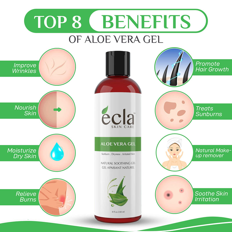 Aloe Vera Gel for Face, Body and Hair - Made with Organic 100% Pure Cold Pressed Juice, Not Powder - Natural Unscented and No Alcohol (8 Oz - 240ml) - BeesActive Australia