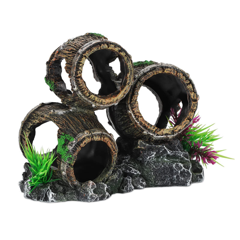 UNEAK - Aquarium Decorations Three Stacked Broken Barrels Fish Tank Decoration Ornament Landscaping Over Rocks Cave Saltwater Freshwater Small & Medium Fish Garden Pond Ornaments Resin - BeesActive Australia