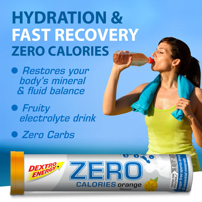 Dextro Energy Zero Calories I Recovery and Hydration Electrolyte Drink I Zero Effervescent Tablets I Orange | 3 Tubes, 60 Tablets | - BeesActive Australia