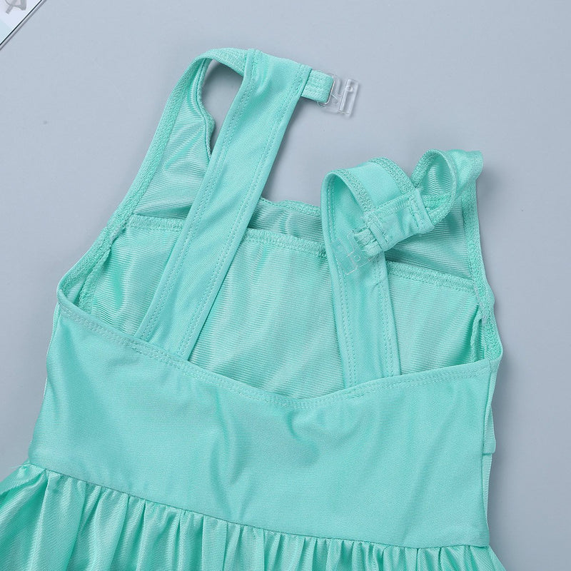 [AUSTRALIA] - Aislor Kids Girls Halter Neck Cutout Back Irregular Hem Ballet Dance Gymnastic Leotard Dress Lyrical Dance Costumes Mint Green 12-14 