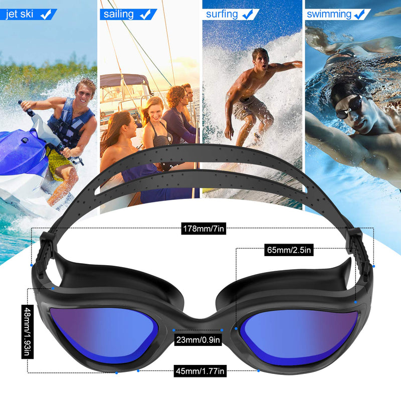 Polarized Swimming Goggles Swim Goggles Anti Fog Anti UV No Leakage Clear Vision for Men Women Adults Teenagers All Black/Blue Polarized Mirrored Lens - BeesActive Australia