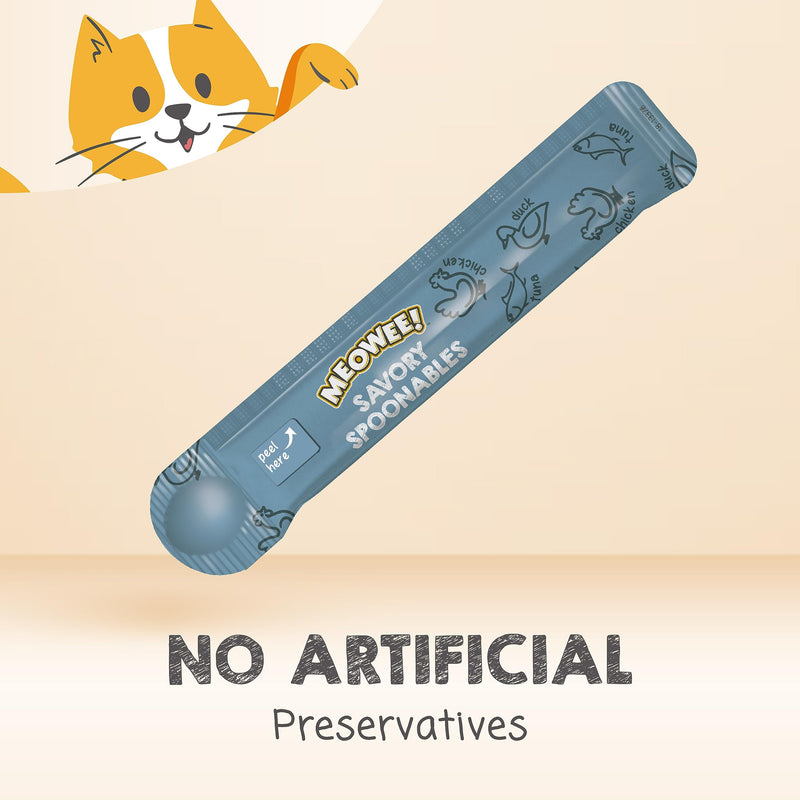 MEOWEE! Savory Spoonables with Real Tuna, Chicken & Duck, 8 Count Tube, Triple Flavor Squeezable Lickable Wet Treats for Cats with Built-in Spoon for Less Mess - BeesActive Australia