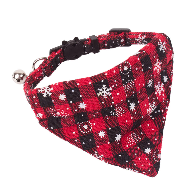 ADOGGYGO Christmas Cat Collars Breakaway with Bell, 2 Pack Adjustable Cat Collar with Removable Bandana, Red Green Plaid Snowflake Cat Bandana Collar for Kittens Cats Plaid & Snowflake - BeesActive Australia
