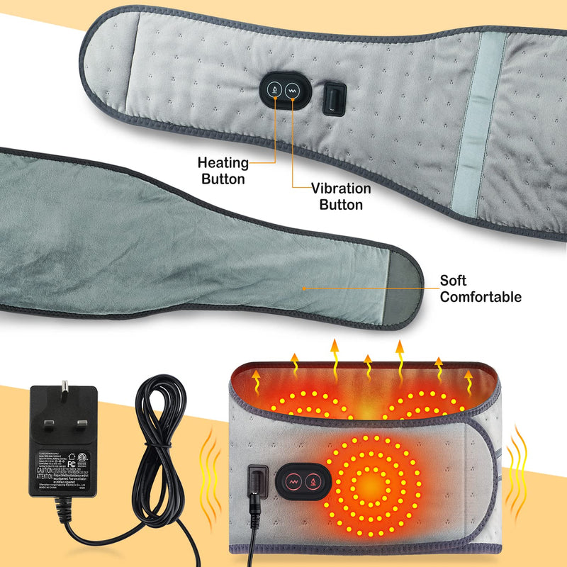 Electric Heating Pad for Back and Belly Massage, Heated Waist Belt Abdomen Warmer Belt with 3 Fast Heating Massaging Modes, Super Soft for Waist Back Pain Relief with 1.2m Adapter-49inches Long 49x9in Light Grey - BeesActive Australia