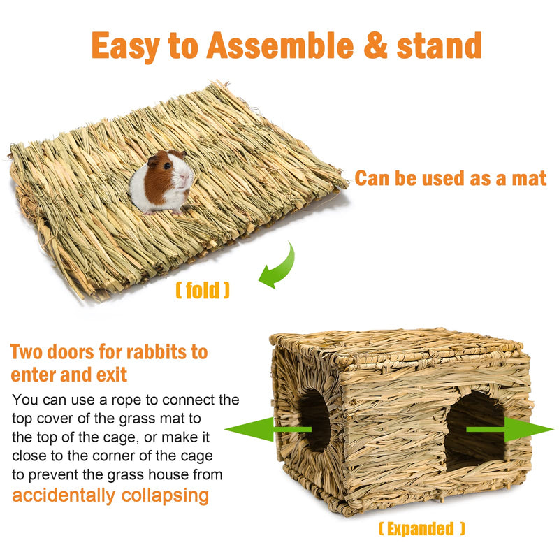DAMPET Bunny Grass House, Handmade Natural Rabbit Chew House with Openings, Comfortable Safety Playhouse for Rabbit Guinea Pig Ferret and Little Animals to Play, Sleep and Eat Style 1 - BeesActive Australia