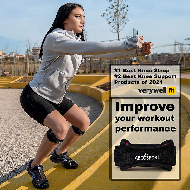 Abco Tech Patella Knee Strap - Knee Pain Relief - Tendon and Knee Support for Running, Hiking, Soccer, Basketball, Volleyball and Exercise - Runners Knee Stabilizer - Adjustable Band Black - 2 Pack - BeesActive Australia
