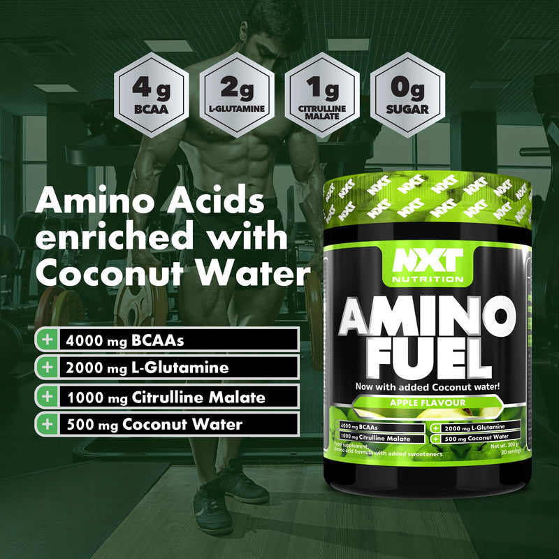 NXT Nutrition Amino Fuel Energy Drink | BCAAs Amino Acids with Beta Alanine, Vitamin D3 and Citrulline Malate – for Performance, Endurance and Energy Support | (Apple) - BeesActive Australia