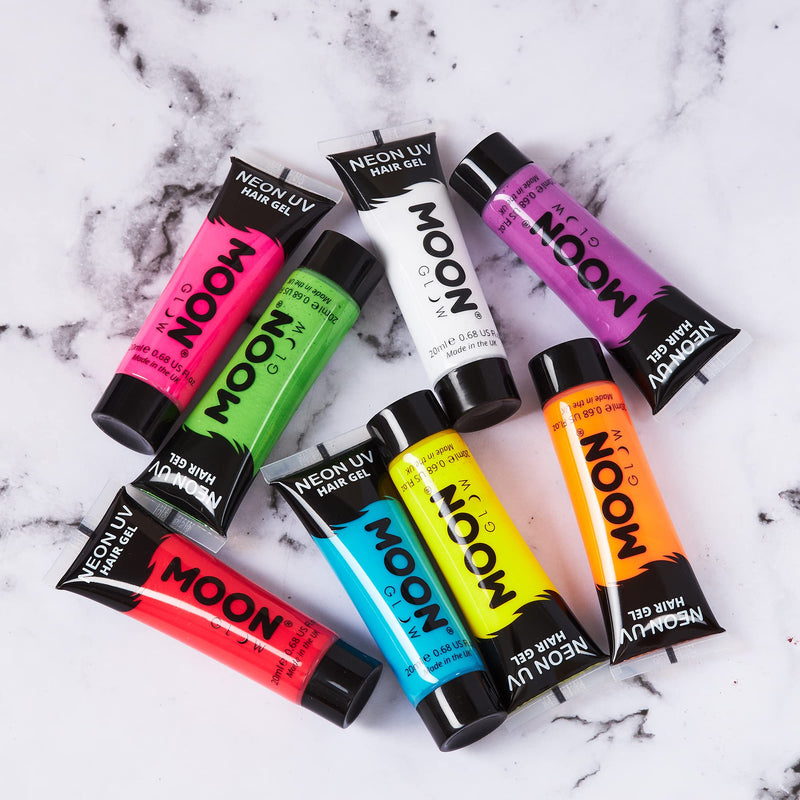 Moon Glow Neon UV Hair Gel - 20ml Set of 5 tubes – Temporary wash out hair colour dye - Spike and glow! - BeesActive Australia