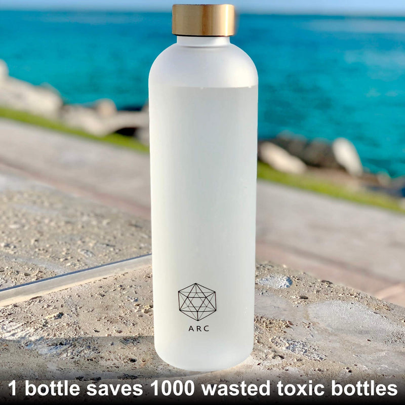 Water Bottle With Time Marker - 1 bottle only- 32 OZ, 1 Liter, BPA Free Frosted Plastic - Motivational Reusable Water Bottle With Times To Drink - For Fitness, Sports, Gym, Travel And Outdoors - Leakproof, Durable white, gold - BeesActive Australia