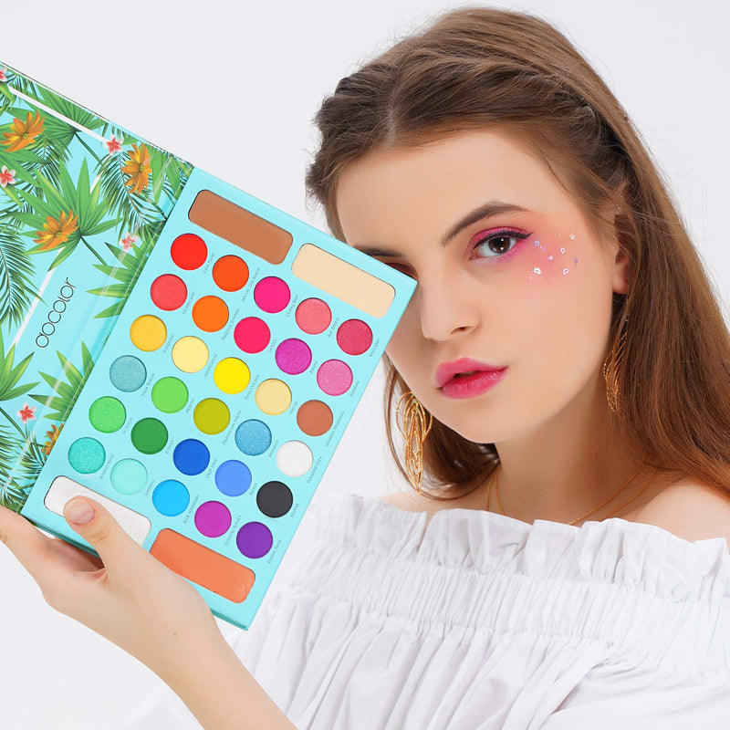 Docolor Eyeshadow Palette, Shimmer Matte 34 Colors Eye Shadow Highly Pigmented Natural Warm Glitter Contour & Highlight Powder Professional Long Lasting Waterproof Tropical Makeup Palette 34 Color - BeesActive Australia