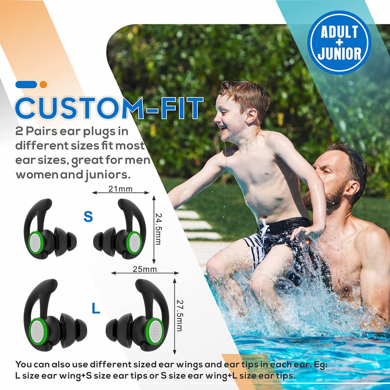 2 Pairs Ear Plugs for Swimming Adults, Hearprotek Reusable Custom-fit Swim Water Ear Plugs Men Women for Swimmers Shower Pool Bath Surfing Kayaking Canoeing(Black) Black - BeesActive Australia