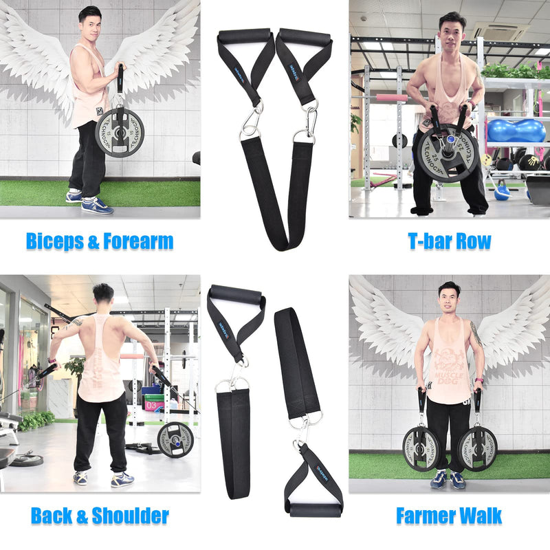 Brebebe Farmer Walk Handles Straps 2 T Bar Row Straps Multifunction Fitness Rope, Heavy Duty T-bar Strap, Dumbbell Strap for Dip Belt, Barbell Strap Rope Handles Strap, Hanging Strap Workout Equipment 2 straps+2 handles - BeesActive Australia