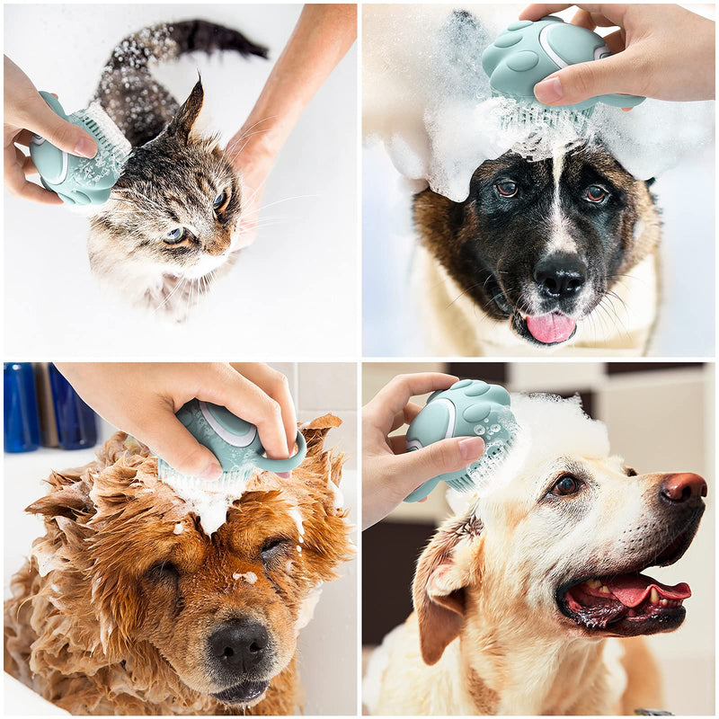 Molain Dog Cat Bath Brush Comb Silicone Rubber Dog Grooming Brush Silicone Puppy Massage Brush Hair Fur Grooming Cleaning Brush Soft Shampoo Dispenser(blue paw shape) Blue - BeesActive Australia