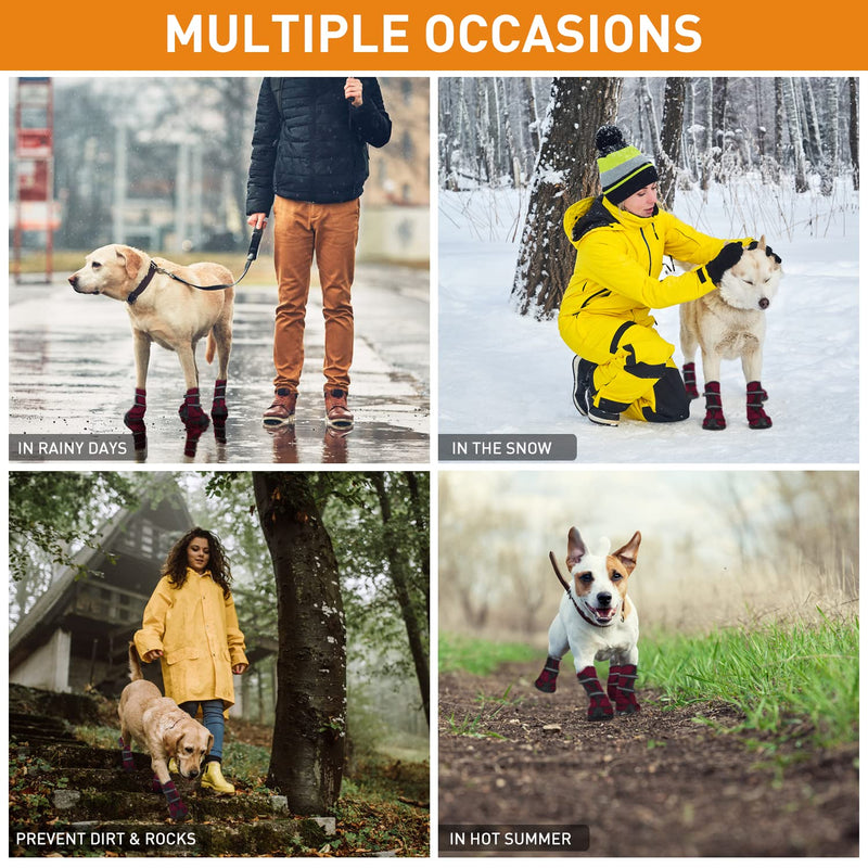 Dog Shoes for Large Dogs Medium Winter Snow Dog Booties with Adjustable Straps Rugged Anti-Slip Sole Paw - Sports Running Hiking Pet Dog Boots Protectors Comfortable Fit XL(Width 2.48in) Orange - BeesActive Australia