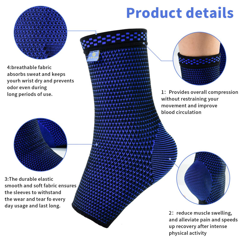 Ankle Compression Sleeve Socks (Pair) Made from Breathable and Sweat-Absorbing Elastic Blend for Plantar Fasciitis Pain Relief and Achilles Tendonitis Treatment.Foot Support for Reduce Swelling Recovery Ankle Pain,Ankle Brace for Men&Women Black-blue - BeesActive Australia