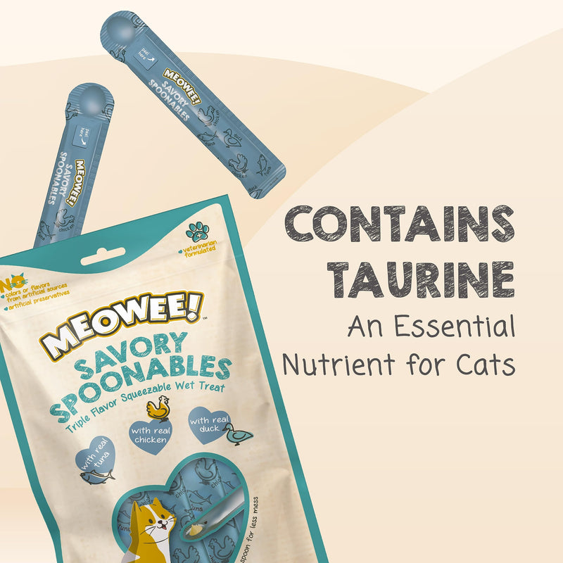 MEOWEE! Savory Spoonables with Real Tuna, Chicken & Duck, 8 Count Tube, Triple Flavor Squeezable Lickable Wet Treats for Cats with Built-in Spoon for Less Mess - BeesActive Australia