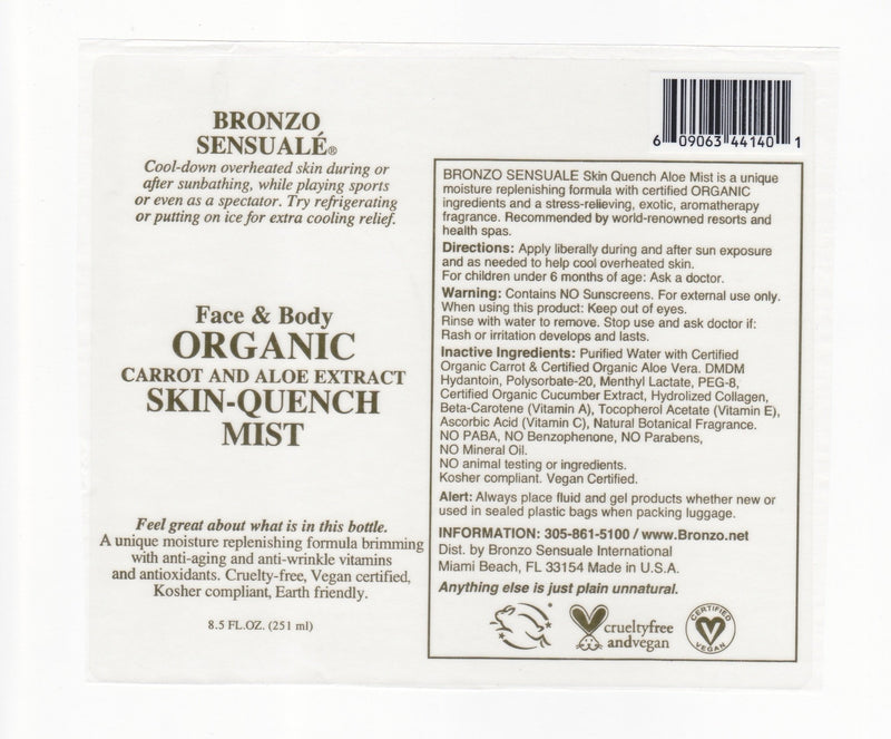 Bronzo Sensuale Organic Carrot and Aloe Skin Refresher for Outdoors and After Shower 8.5 Ounces - BeesActive Australia