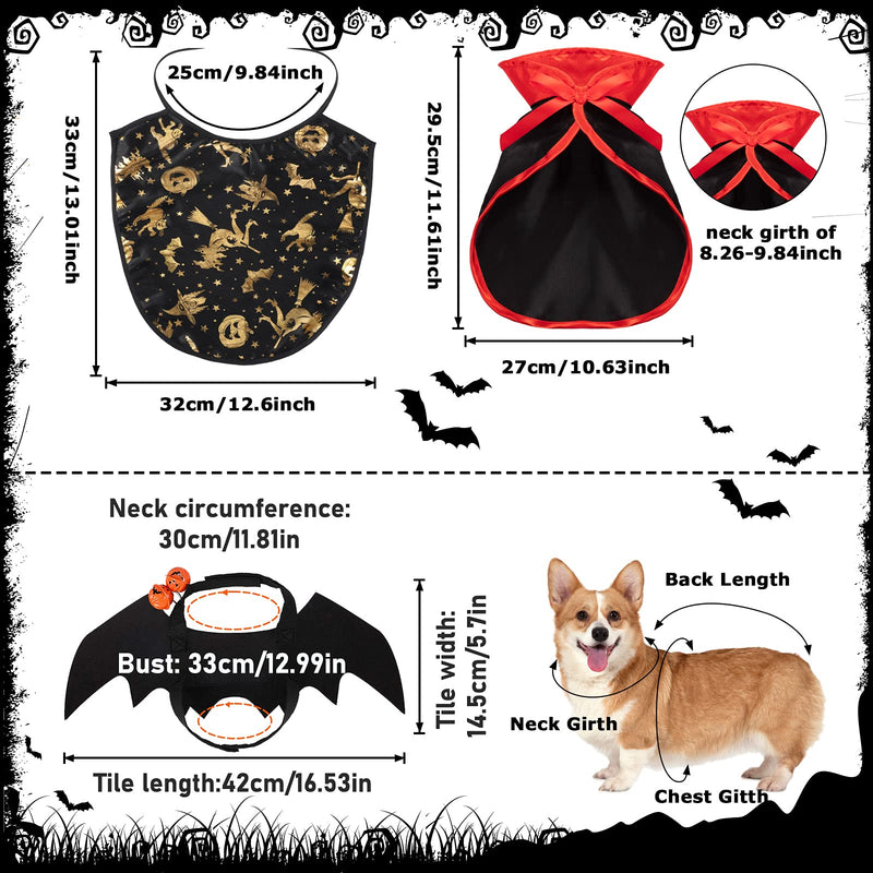 Frienda 4 Pieces Halloween Pet Costume Sets Cat Bat Costume with Bell Halloween Pet Cat Witch Cape Pet Vampire Costume Cloak Cat Witch Hat for Cats Kitten Puppy Cosplay Party Decoration - BeesActive Australia