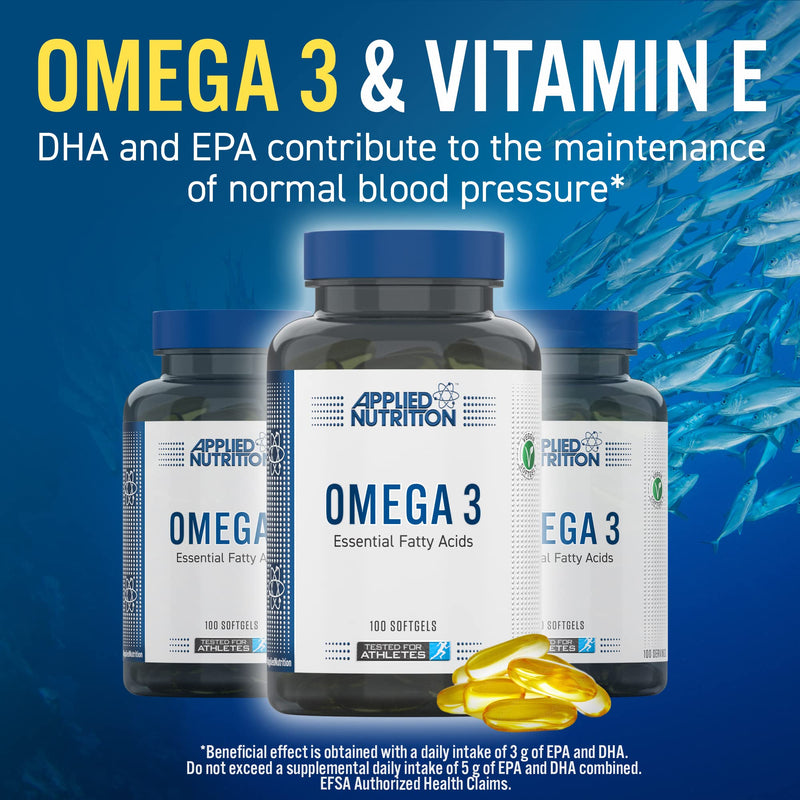 Applied Nutrition Omega 3 - Omega Fish Oil 1000mg, 180mg EPA & 120mg DHA per Softgel, Made in The UK (100 Soft-Gels) - BeesActive Australia
