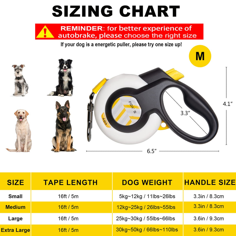 Fida Autobrake Retractable Dog Leash, Advanced Patent Design for Dog Pulling, 16 ft Heavy Duty Pet Walking Leash for Small/Medium/Large/X-Large Breeds, Tangle Free, Grip Medium, 16ft - BeesActive Australia