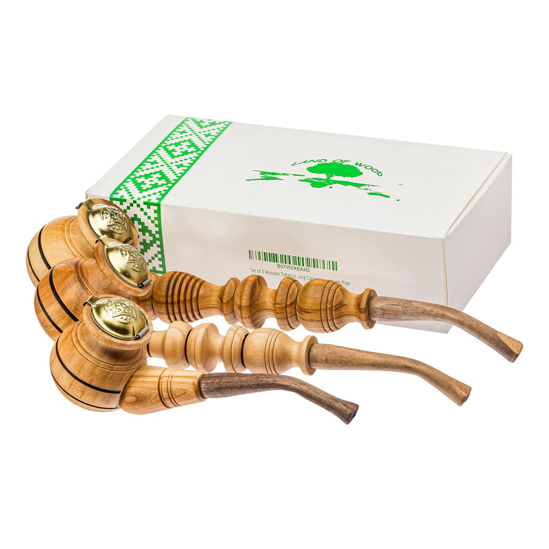 Set of 3 Wooden Tobacco Smoking Pipes Different Size 7, 10, 14 cm Long Carved Handmade Pipe - BeesActive Australia
