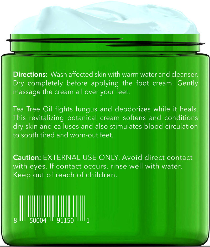 Tea Tree Oil Foot Cream for Dry Cracked Feet – Tea Tree Cream for Athletes Foot Fungus, Dry Cracked Skin, Nail Fungus, Ringworm, Jock Itch and Itchy Skin – Moisturizing Body Cream - 8 oz - BeesActive Australia