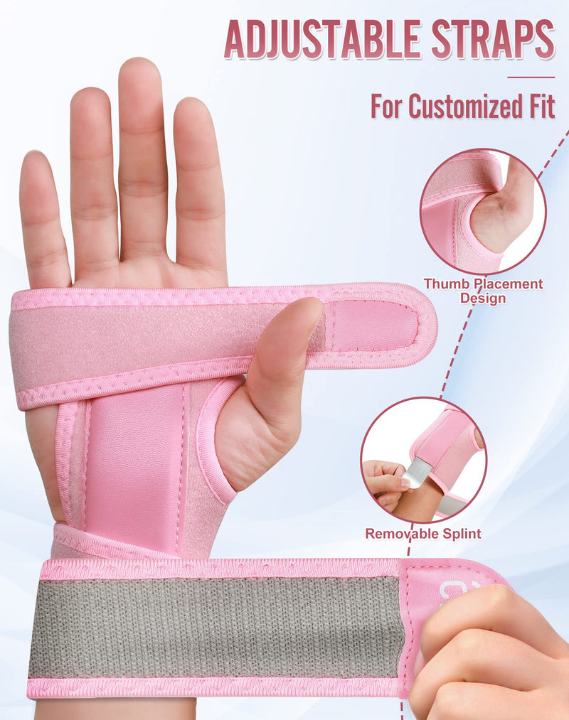 SUEH DESIGN Carpal Tunnel Wrist Brace Night Support, Adjustable Wrist Wrap for Tendonitis Arthritis and Workout Pains Relief, Wrist Splint for Right Hand, Pink - BeesActive Australia