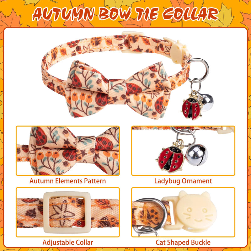 EXPAWLORER Thanksgiving Cat Collar with Removable Bow Tie and Bandana, 2 Pack Adjustable Cute Kitten Collar with Ladybug Squirrel Bell Breakaway, Holiday Ideal Gift for Boy Girl Cats - BeesActive Australia