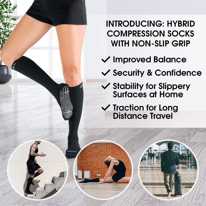 LA Active Graduated Compression Socks with Non-Slip Grips for Safety - 15-20mmHg for Women & Men S Black - 3 Pairs - BeesActive Australia