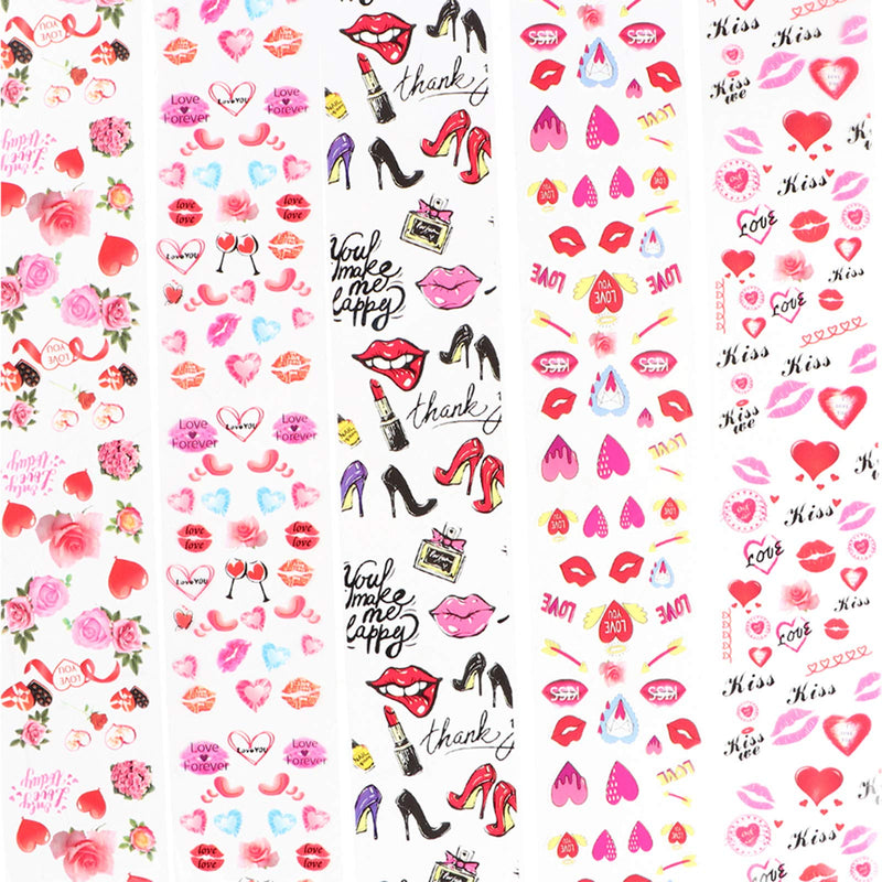 Valentine's Day Nail Foil Transfer Sticker Nail Art Decorations Valentine Nail Foils Nail Art Stickers Decals Sexy Red Lips Love Rose Heart Nails Foil Designs Manicure Tips Wraps Decor (10 Sheets) - BeesActive Australia