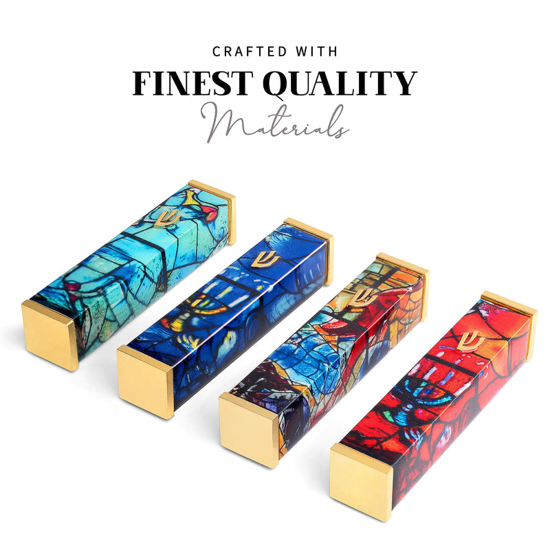 SURI Mezuzah Case - 4 Inch Modern Mezuzah for Door with Turquoise Marc Chagall Design, Made of 24K Gold-Plated Aluminum. Gift Box & a Non-Kosher Scroll are Included Turquoise & Gold - BeesActive Australia
