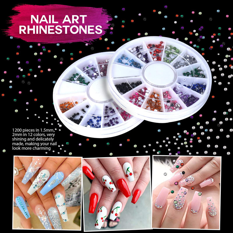 Nail Art Brushes, Teenitor 3D Nail Art Paiting Design Brushes, 15 Nail Gel Brushes, Nail Dotting Pen 5pcs, 12 Colors Nail Rinestones & 10 Adhesive Nail Striping Tape for False Acrylic Nails-Black - BeesActive Australia